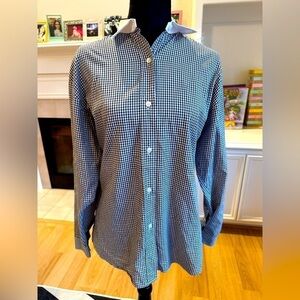 BURBERRYS Vintage Black & White Gingham Button Down 100% Cotton Top Size 10 VGUC